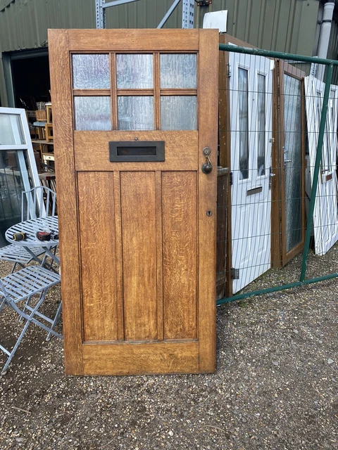 ANTIQUE FRONT DOOR OAK WITH GLASS IN TOP W 91cm H198 cm £350