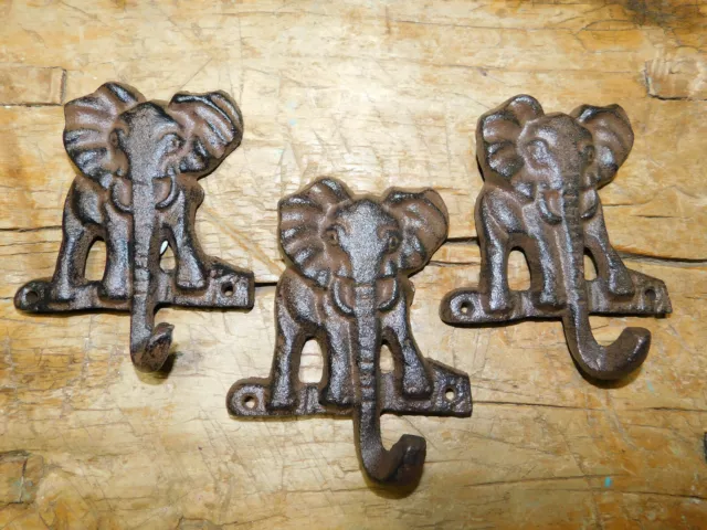 3 Cast Iron ELEPHANT Towel Hanger Coat Hat Hooks Key Rack Hook CIRCUS DUMBO