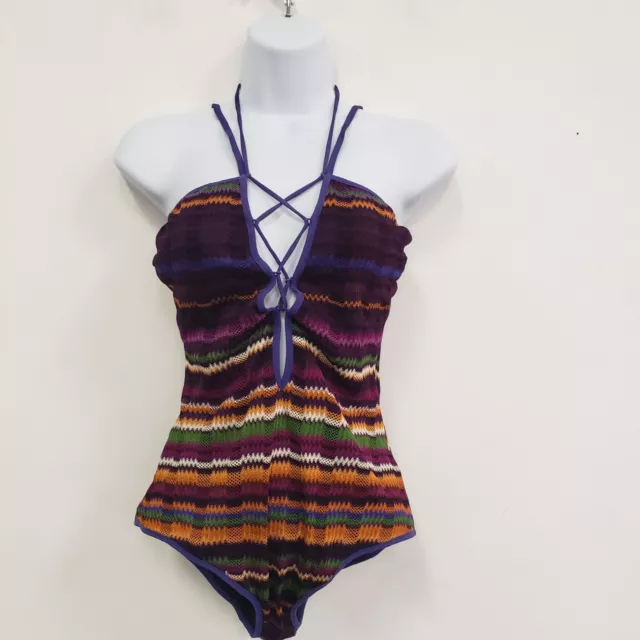 Missoni Mare Womens One Piece Striped Knit Swimsuit Size M 42 Multicolor V Neck