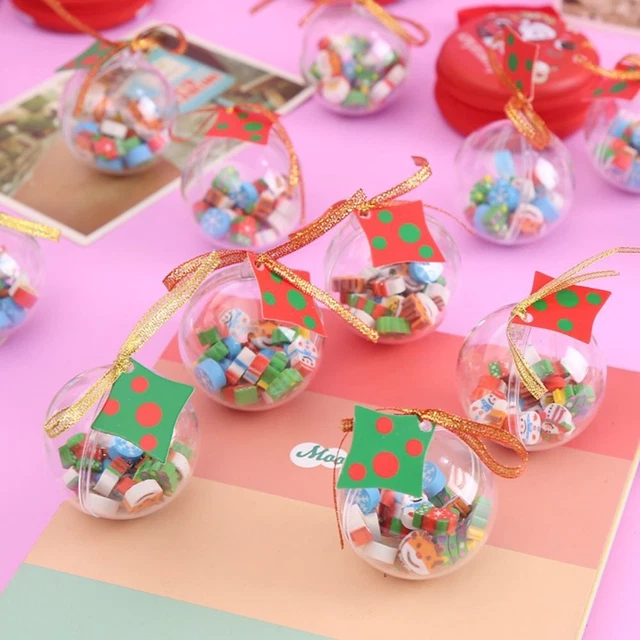 Santa Pencil Erasers Mini Transparent Packaging Ball Cute Christmas Ball  Kids
