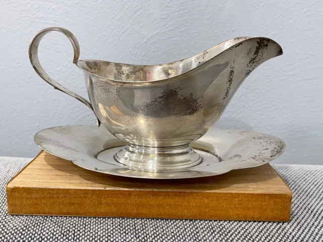 Vintage 1950's Gorham Sterling Silver Gravy Sauce Boat w/ Attached Underplate 3