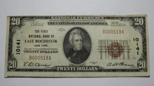 $20 1929 East Rochester New York NY National Currency Bank Note Bill #10141 VF++