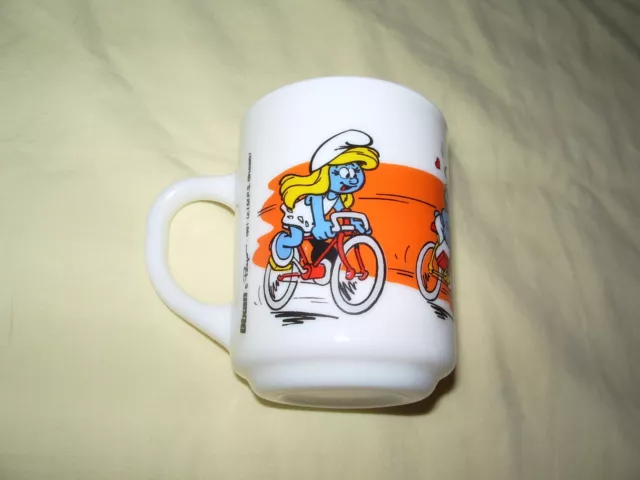 "  Mug Les Schtroumpfs Cycliste Velo Smurf Dixan 1991 Peyo Arcopal France 9 Cm