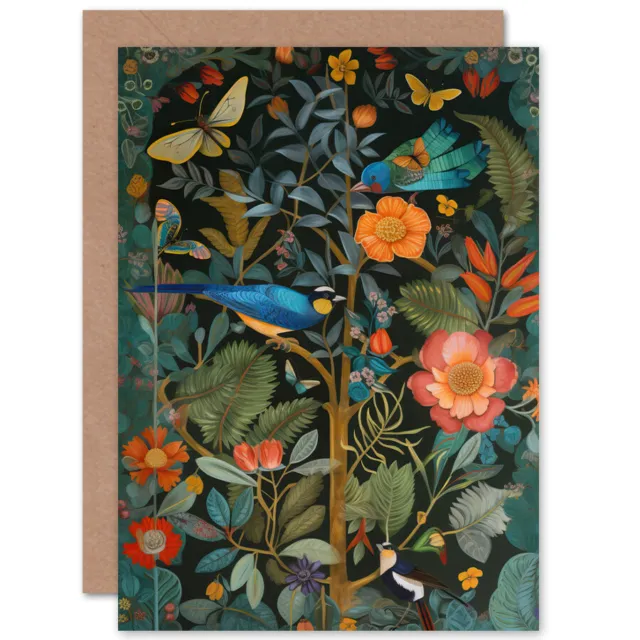 Birds Butterflies Modern Flower Art Nouveau Nature Birthday Blank Greeting Card
