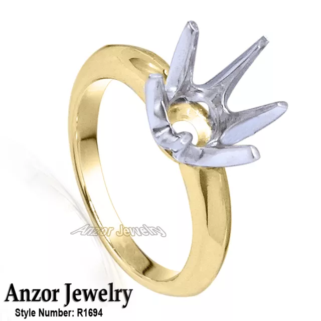 Six-Prong Knife Edge Ring Mounting 14K White & Yellow Gold Will fit 6 to 7mm