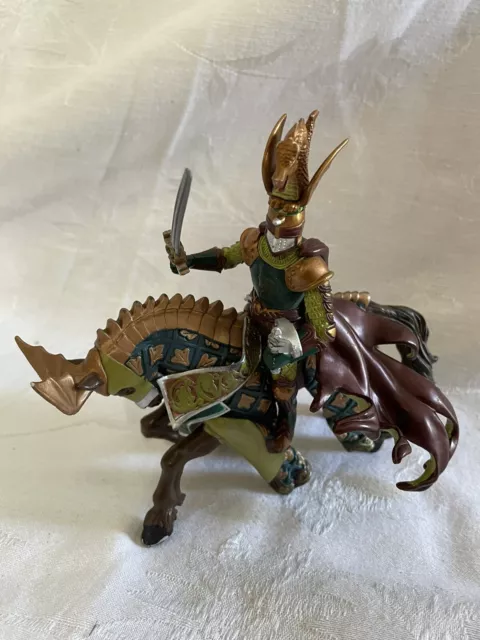 Vintage Papo Green gold castle Knight figure with horse 2007