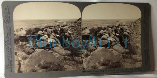 Boer War Stereo view Photo Card British Scouts Firing On Boer's original