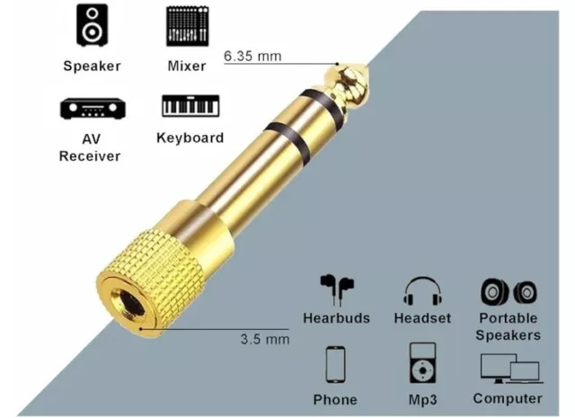 Adattatore  Riduttore Jack 3.5 6.3 mm Audio Stereo AUX Cuffie  misti 8 Pezzi 3