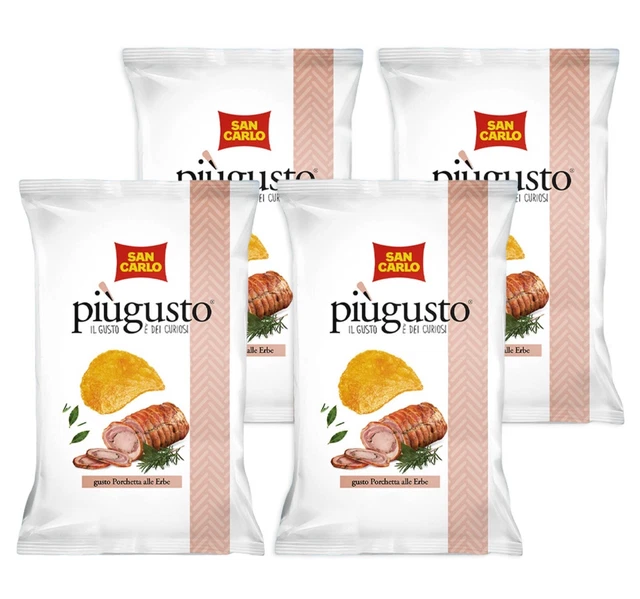 4X San Carlo Più Gusto Patatine Gusto Porchetta alle Erbe 70g Senza Glutine