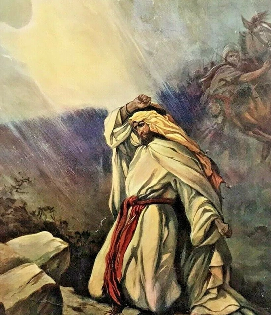 VINTAGE RELIGIOUS BIBLE Sunday School Poster Paul's Conversion Horses