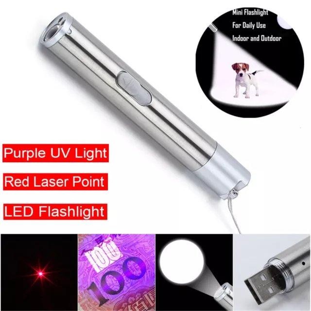 USB Rechargeable Mini 650nm Red Laser Pointer Pen LED Torch UV Light Pet Cat Toy