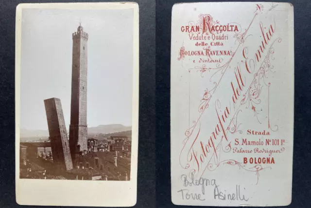 Italie, Bologna, Torre Asinelli Vintage cdv albumen print, Photo. dell Emilia, B
