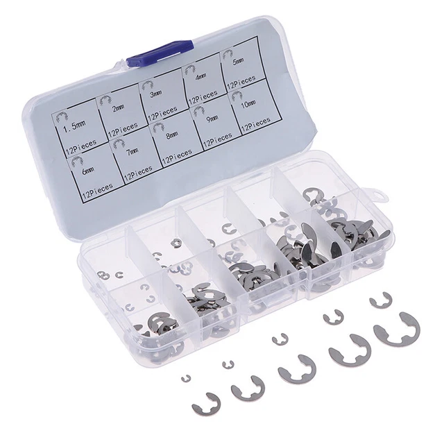 120PCS/BOX 304 STAINLESS Steel EClip Retaining Circlip Assortment Kit