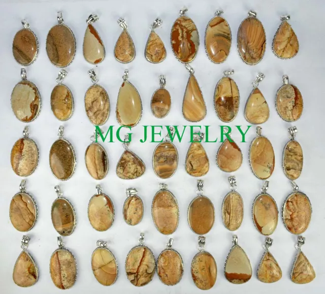 Picture Jasper Gemstone 925 sterling silver overlay wholesale lot pendants