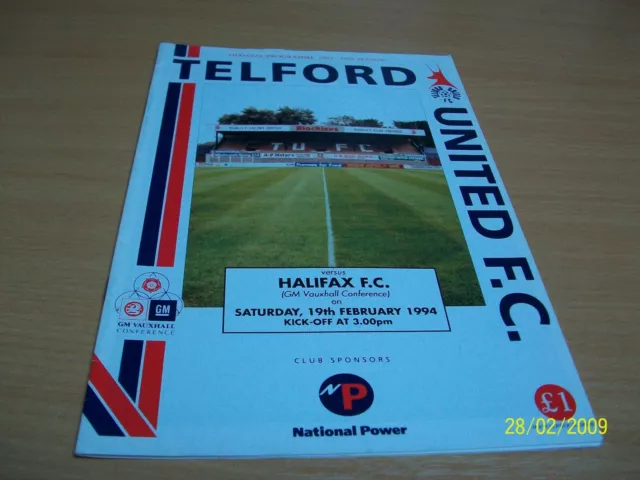 Telford United v Halifax Town (GMVC) 19/2/1994(1st SEASON NON LEAGUE HALIFAX)