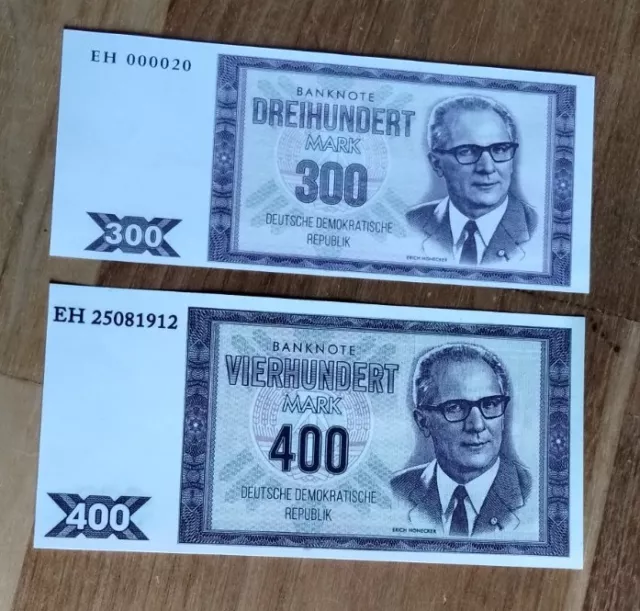 DDR 300 und 400 Mark Fantasy Note Erich Honecker