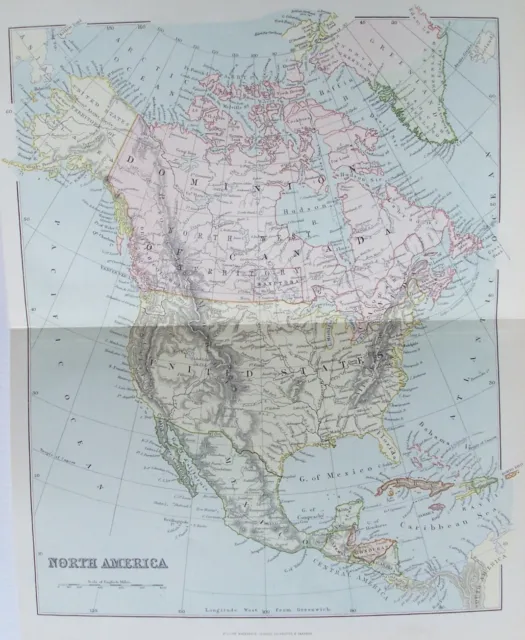 OLD ANTIQUE MAP NORTH AMERICA by W MACKENZIE c1880's 19th CENTURY PRINTED COLOUR