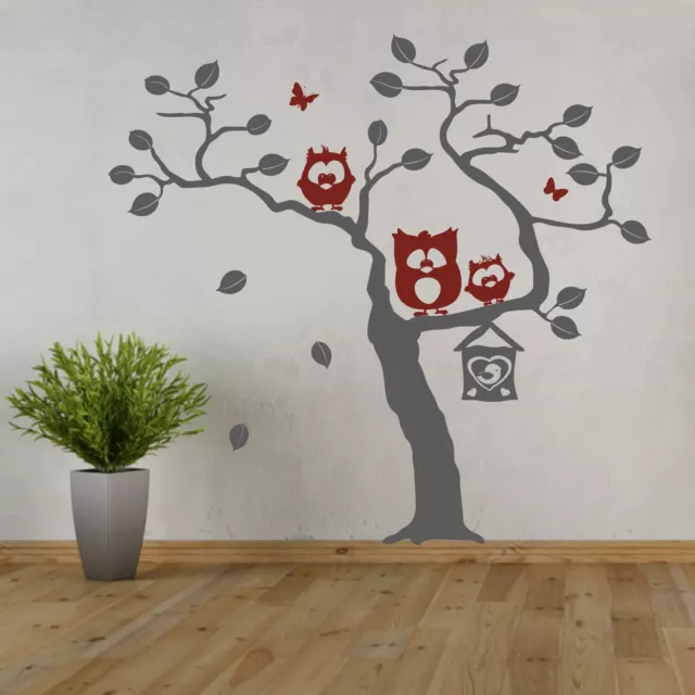 Sticker Mural Couple de Hibous Chouette Paire Branche Fleurs Arbre Amour  Muraux