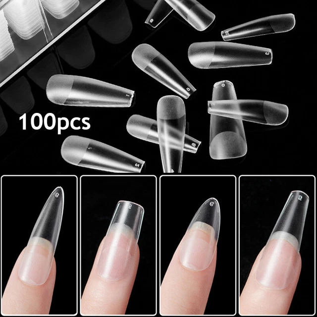 100X French Acrylic False Nail Tips Stiletto Almond Coffin Natural Clear UV Gel