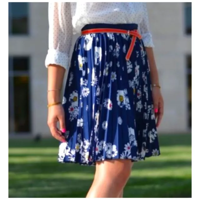 Jason Wu for Target Pleated Navy Blue Floral DAISY Pleated Skirt Women's Sz 8