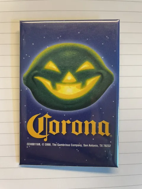 vintage Corona Halloween lime jack-o-lantern advertising button pin 2000 promo