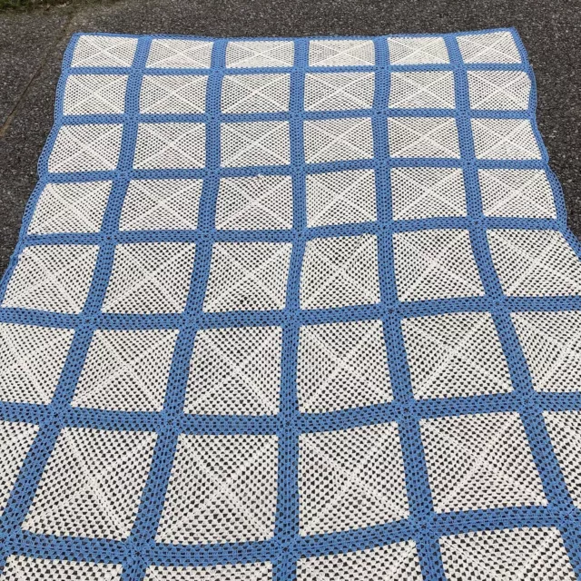 hand made bedspread crocheted vintage blue white