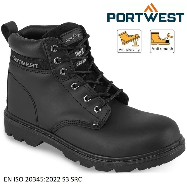MENS BLACK LEATHER Work Boots Steel Toe Cap S3 Ankle Safety Shoes ...