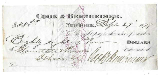 1879 Cook & Bernheimer Receipt-New York City , N. Y.