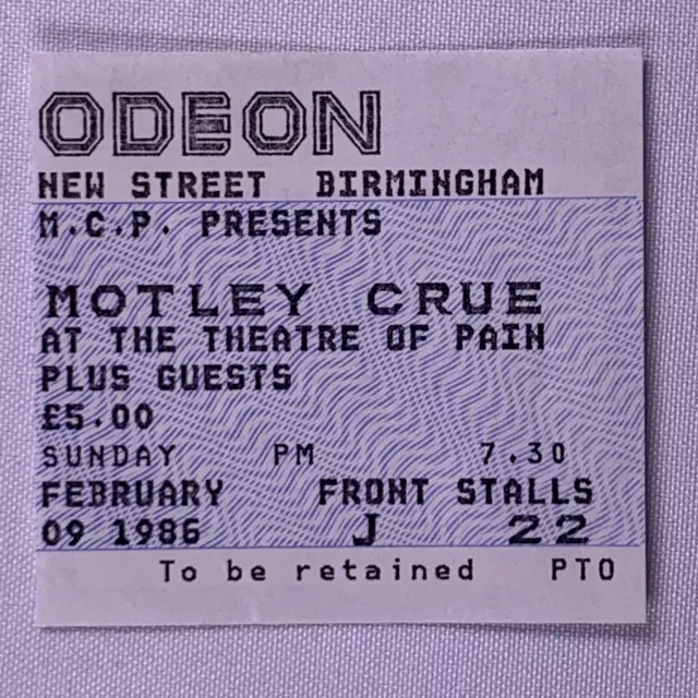 Motley Crue Ticket Original  Theatre of Pain Tour Odeon Birmingham 1986