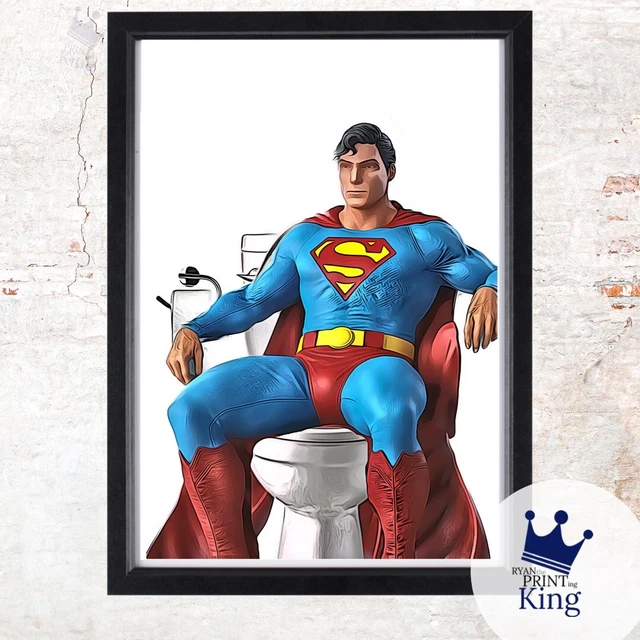 Superhero Comic A4 print Superman DC Marvel Bathroom Toilet Art