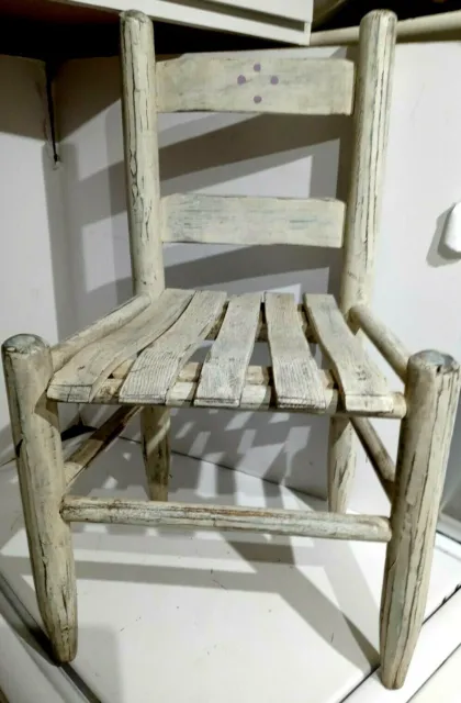 Handcrafted Child's Lodge Rustic Pine Pole Frame Oak Slat Seat/Back Chair  #2
