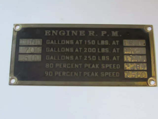 Vintage Engem RPM Tag Truck Plaque Rare Sign Metal Emblem Apparatus Fireman Fire
