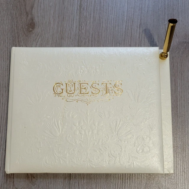 SELLO DE COLECCIÓN Boda Libro de Invitados Registro con Portaplumas Oro Marfil Hecho en EE. UU.