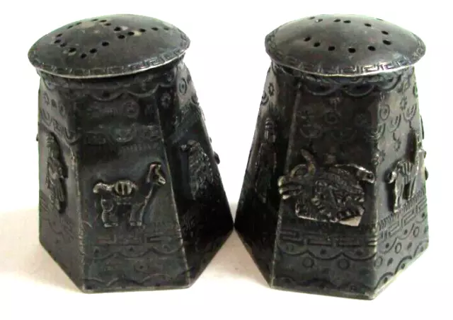 Vintage 900S Silver Peru Llama Sterling Silver Salt & Pepper Shakers Llama Aztec