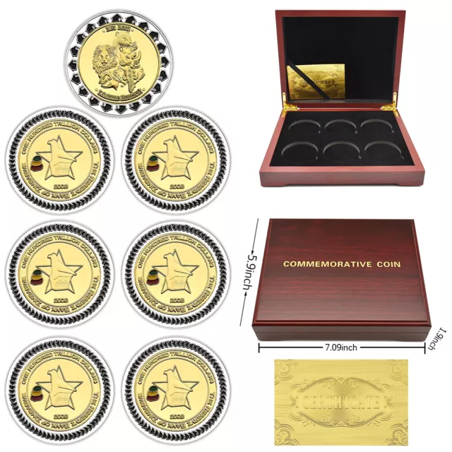 6 pz/scatola Zimbabwe Cento Trilioni di Dollari Monete Argento Placcate in Oro
