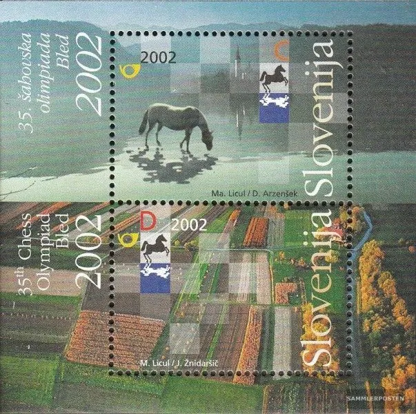 Eslovenia Bloque 16 (edición completa) usado 2002 Olimpiada de Ajedrez