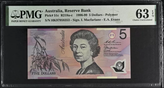 Australia $5 1996 P51 Comm. HK97 Prefix CUNC PMG 63 Scarce Red S/N Limited Issue