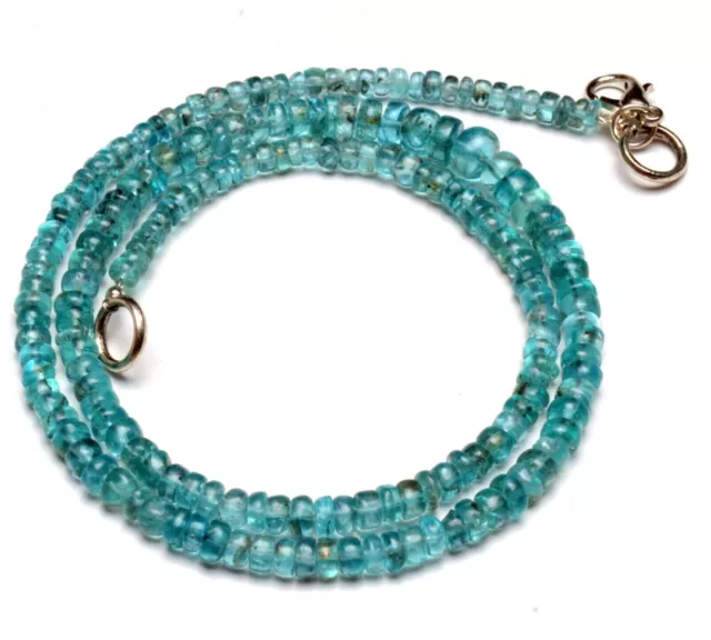 Natural Gem Ocean Green Apatite 3.5 to 6 mm  Smooth Rondelle Bead Necklace 16.5"