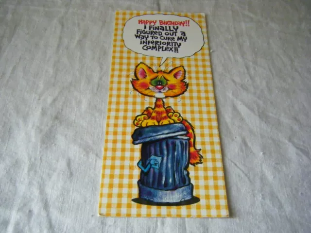Vintage Comic Greetings Card, Happy Birthday, Cat on Bin, 1970's/80's