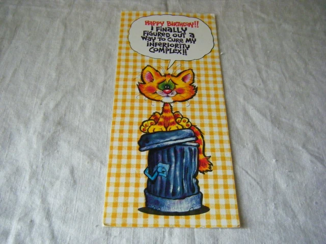 Vintage Comic Greetings Card, Happy Birthday, Cat on Bin, 1970's/80's