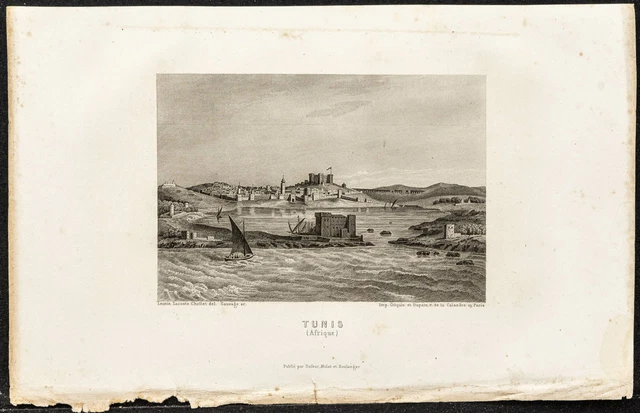 1862 - Vue de la ville de Tunis, en Tunisie. - Gravure ancienne sur acier