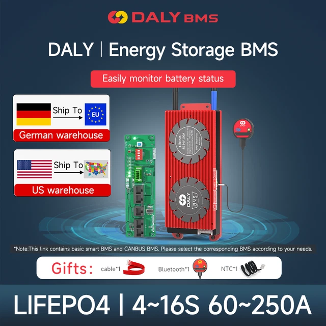 DALY SMART 1A parallel BMS Li-Ion LiFePO4 24V48V 14s16s Li-Ion 30A 100A ...