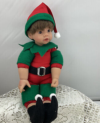 Christmas Elf Doll Shelf Sitter Pat Secrest Brown Hair And Eyes Vintage