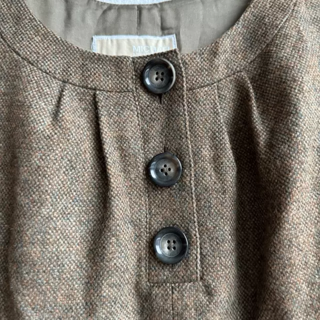 Michael Kors 100% Wool Sleeveless Mini Dress Brown Size Small Button Front 3