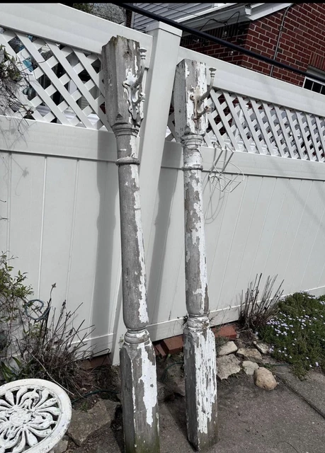 2 Vintage Wood Porch Posts-6’3” X 5” Diam-includes Metal Hinges  2 Vintage Wood Porch Posts-6’3” X 5” Diam-includes Metal Hinges 