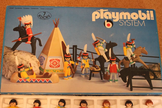 Playmobil 7 Klicky indiens tipi canoe 3406 v2 vintage boite ***********