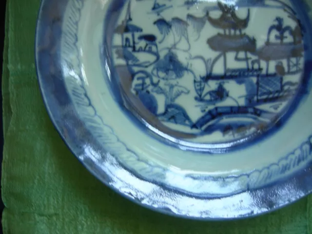 Mid 18th cent Chinese export plate BLUE WILL0W made for Western/American market 2