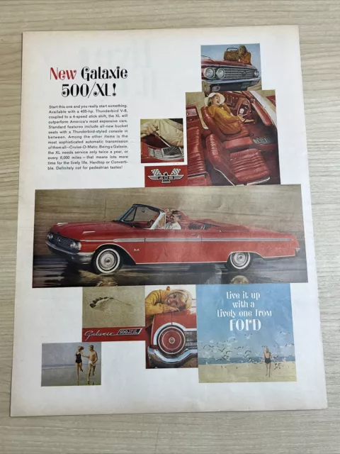 Ford Galaxie 500 XL Red Convertible Car 1962 Vintage Print Ad Life Magazine