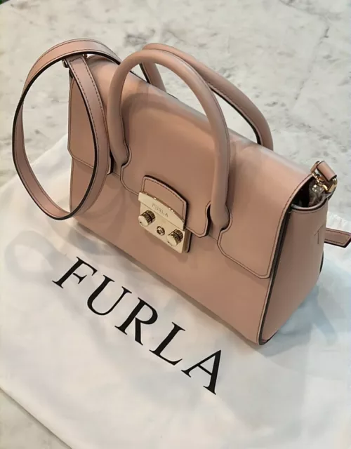 Furla Artesia Medium Leather Brown Satchel Handbag Bag $578 NEW With tag