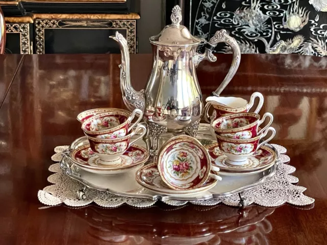 Vintage Coffee Set Lady Hamilton By Royal Albert For 6 Serving Tray & Coffee Pot